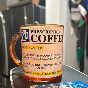 Prescription Coffee Retro glass Orange Mug- preowned see pics